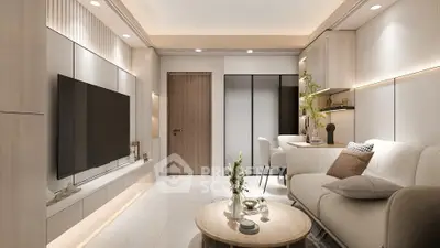 Modern living room with sleek design and cozy ambiance