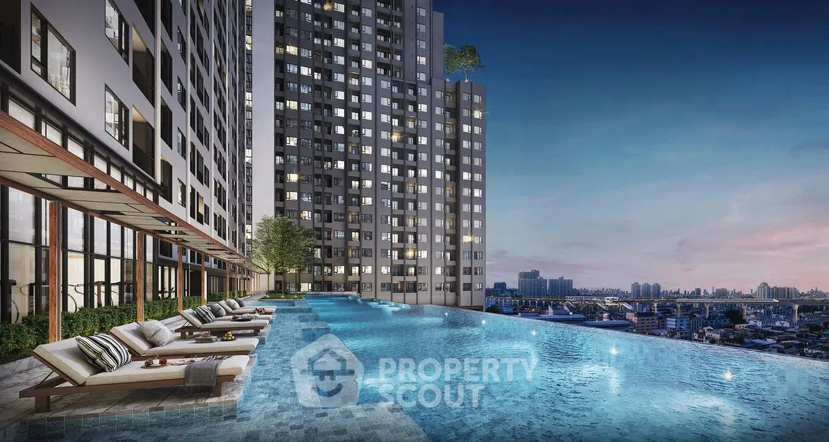 Luxurious rooftop infinity pool with stunning cityscape views at dusk.