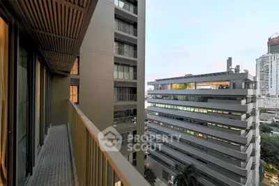 Modern urban balcony with cityscape view in high-rise building