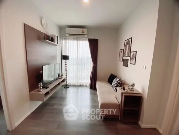 Modern living room with sleek decor and natural light