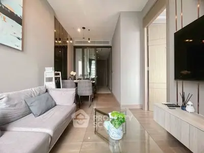 Modern living room with sleek design and cozy atmosphere