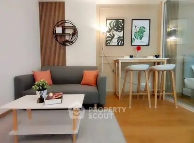 Modern living room with stylish decor and cozy seating area