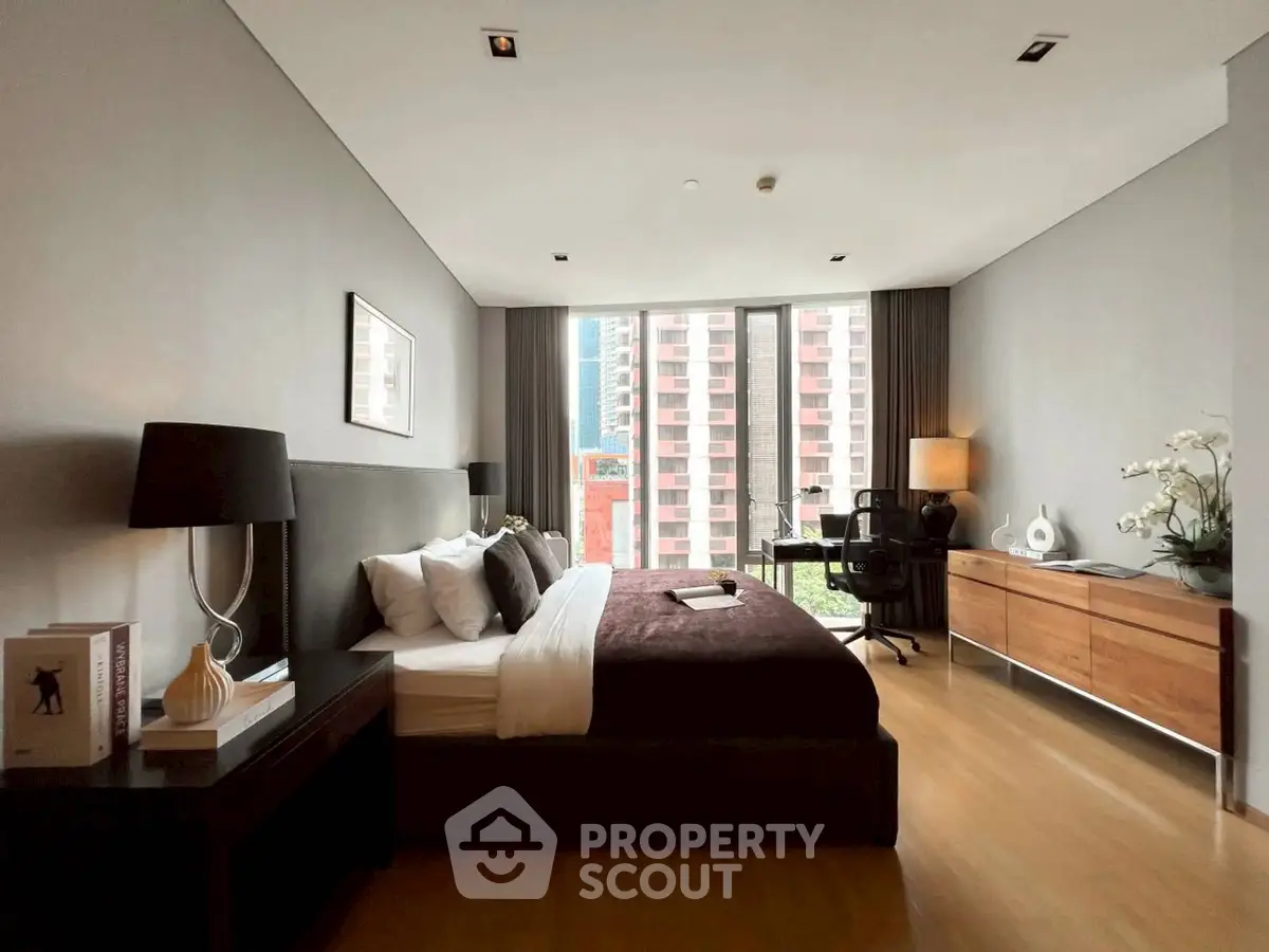 Luxurious modern bedroom with city view and elegant decor