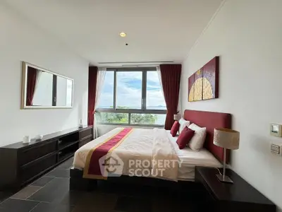 Luxurious bedroom with stunning view and elegant decor in modern apartment