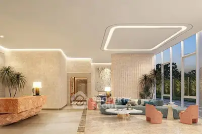 Luxurious modern living room with elegant decor and large windows offering stunning views.