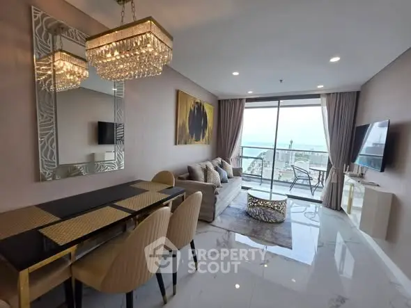 Luxurious living room with elegant decor and stunning balcony view