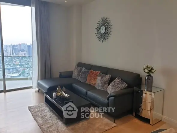 Luxurious living room with stunning city view and elegant decor