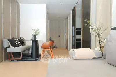 Modern living room with stylish furniture and open layout in a contemporary apartment.