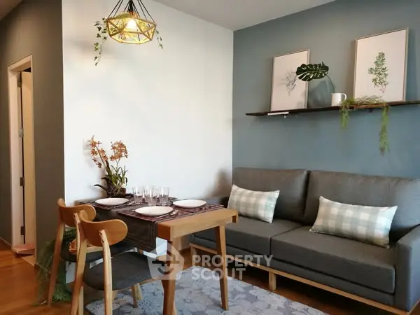 Charming living room with modern decor and cozy seating area.
