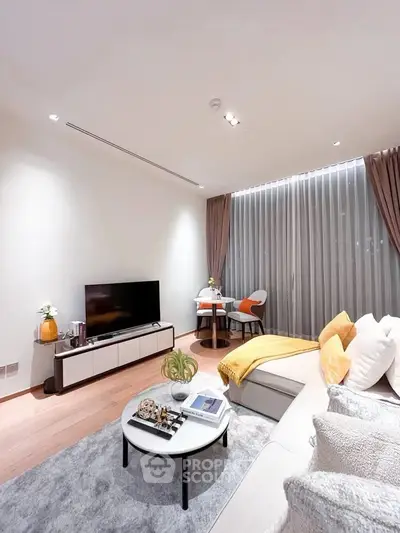 Modern living room with stylish decor and cozy seating area