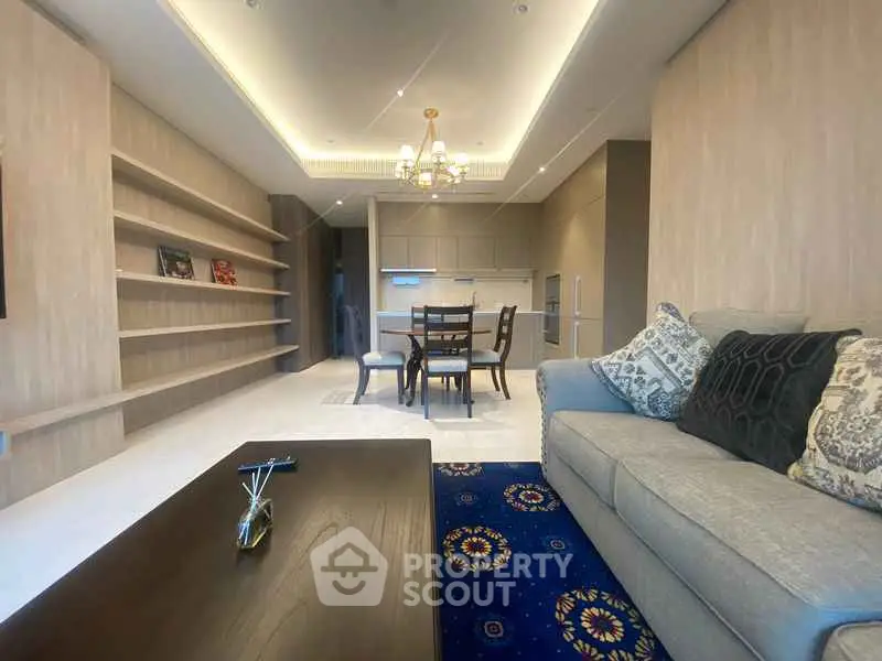 Luxurious living room with elegant dining area and modern decor