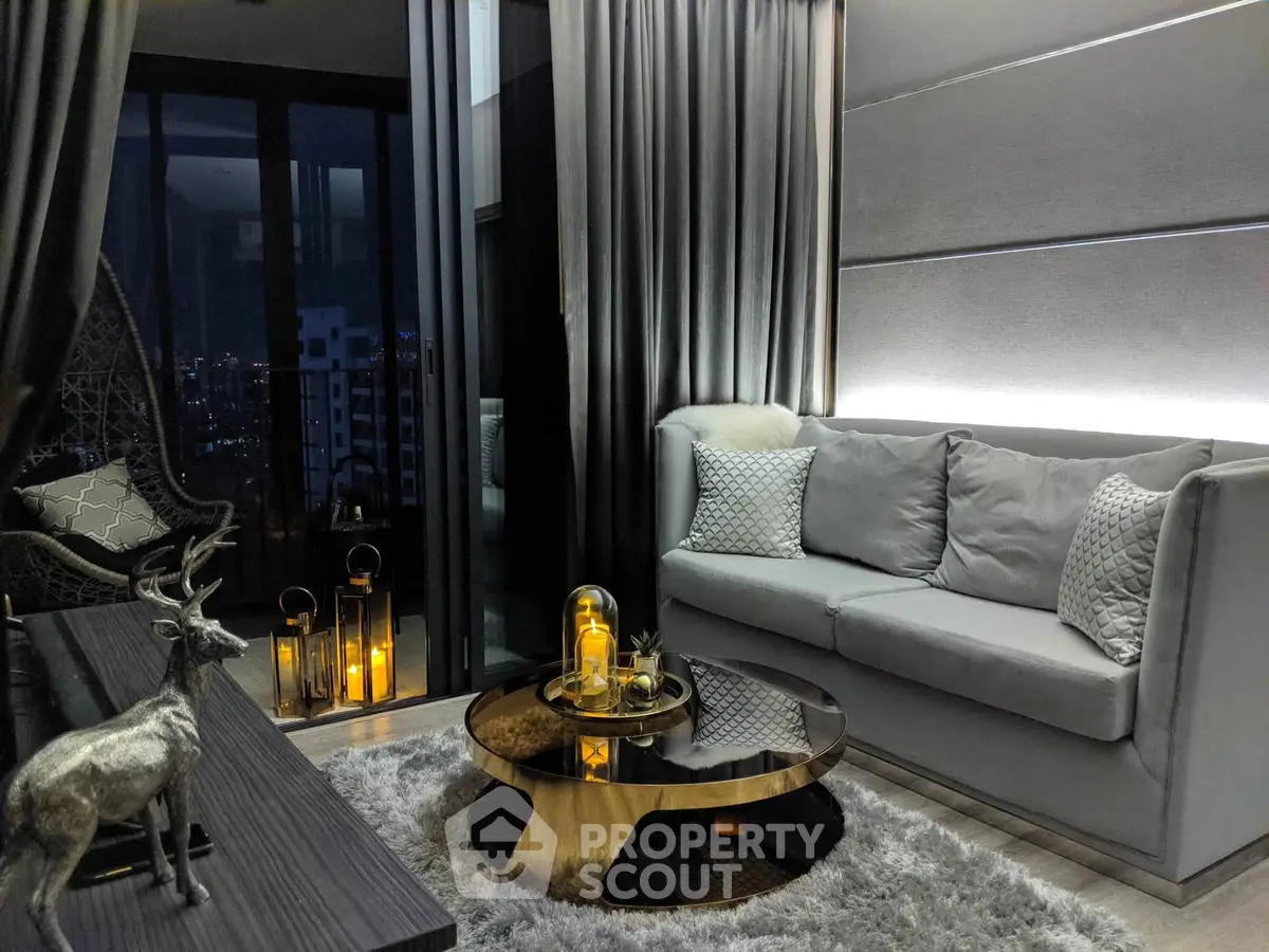 Luxurious modern living room with elegant decor and city view