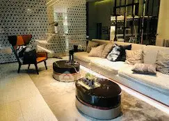 Luxurious modern living room with stylish furniture and elegant decor