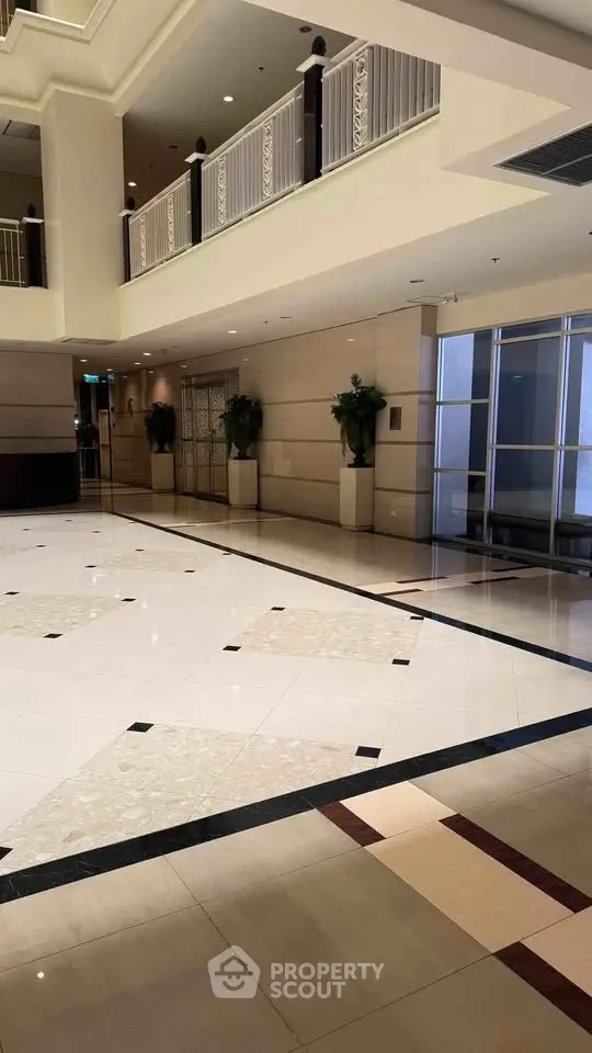 Luxurious building lobby with elegant marble flooring and modern design