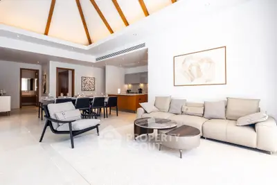 Luxurious modern living room with elegant furniture and open layout in a stylish apartment.