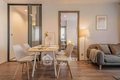 Modern living room with dining area and cozy decor