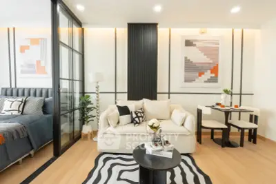 Modern living room with stylish decor and cozy ambiance