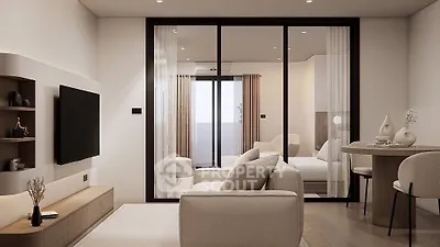 Modern living room with elegant decor and cozy seating area, perfect for relaxation.