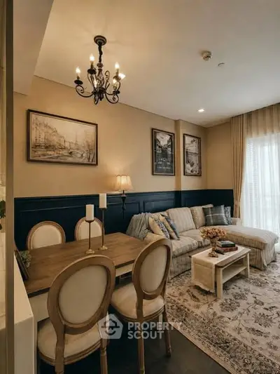 Charming living room with elegant decor and cozy seating area, perfect for relaxation and entertaining.