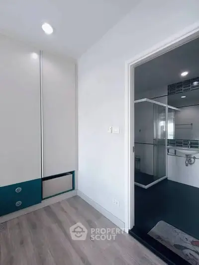 Modern interior with sleek bathroom and stylish flooring