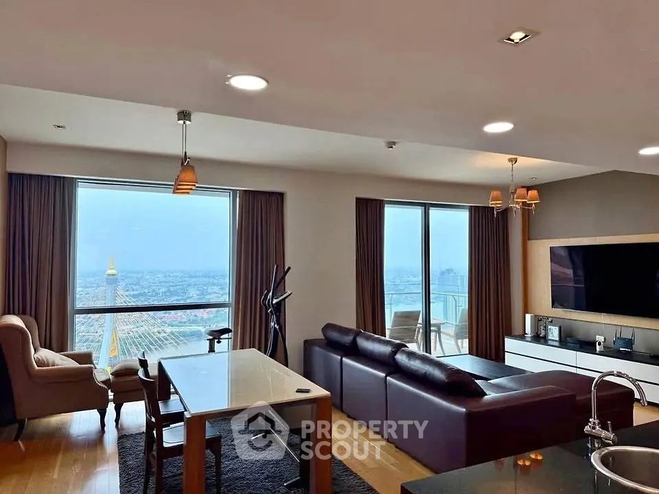 Luxurious living room with stunning city view and modern furnishings