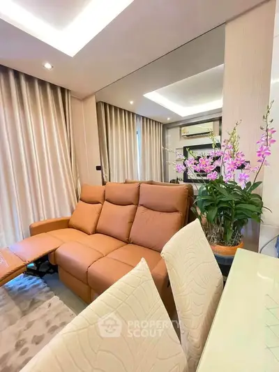 Luxurious living room with plush leather sofa and elegant decor