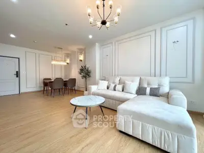 Spacious modern living room with elegant decor and cozy seating area