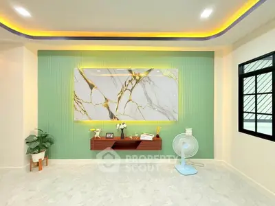 Modern living room with stylish decor and elegant wall art