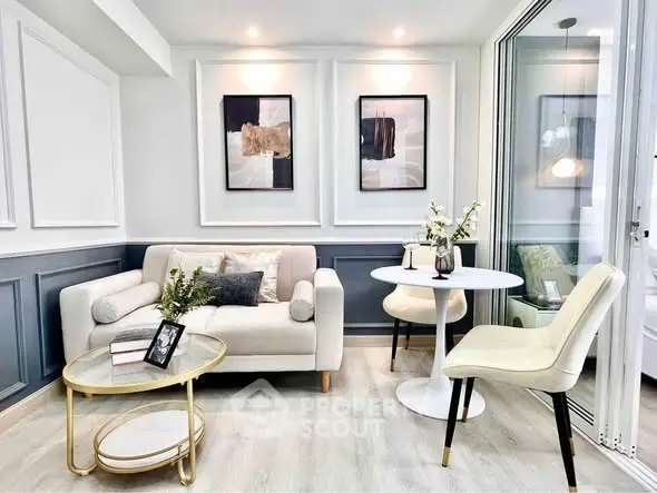 Chic modern living room with elegant decor and cozy seating area