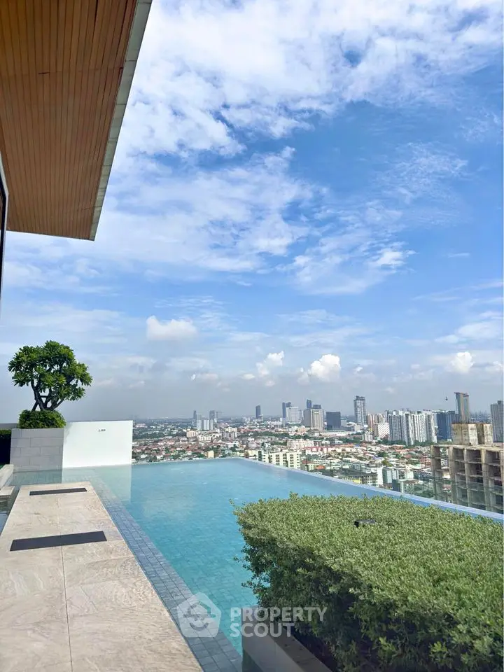 Stunning rooftop infinity pool with panoramic city skyline view
