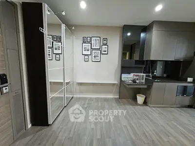 Modern apartment interior with sleek kitchen and stylish decor