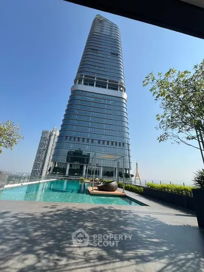 Stunning skyscraper with rooftop pool offering breathtaking city views.