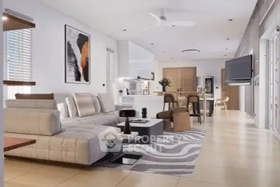 Modern open-plan living room with stylish decor and natural light