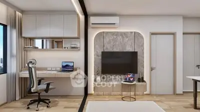 Modern study room with sleek design and integrated workspace