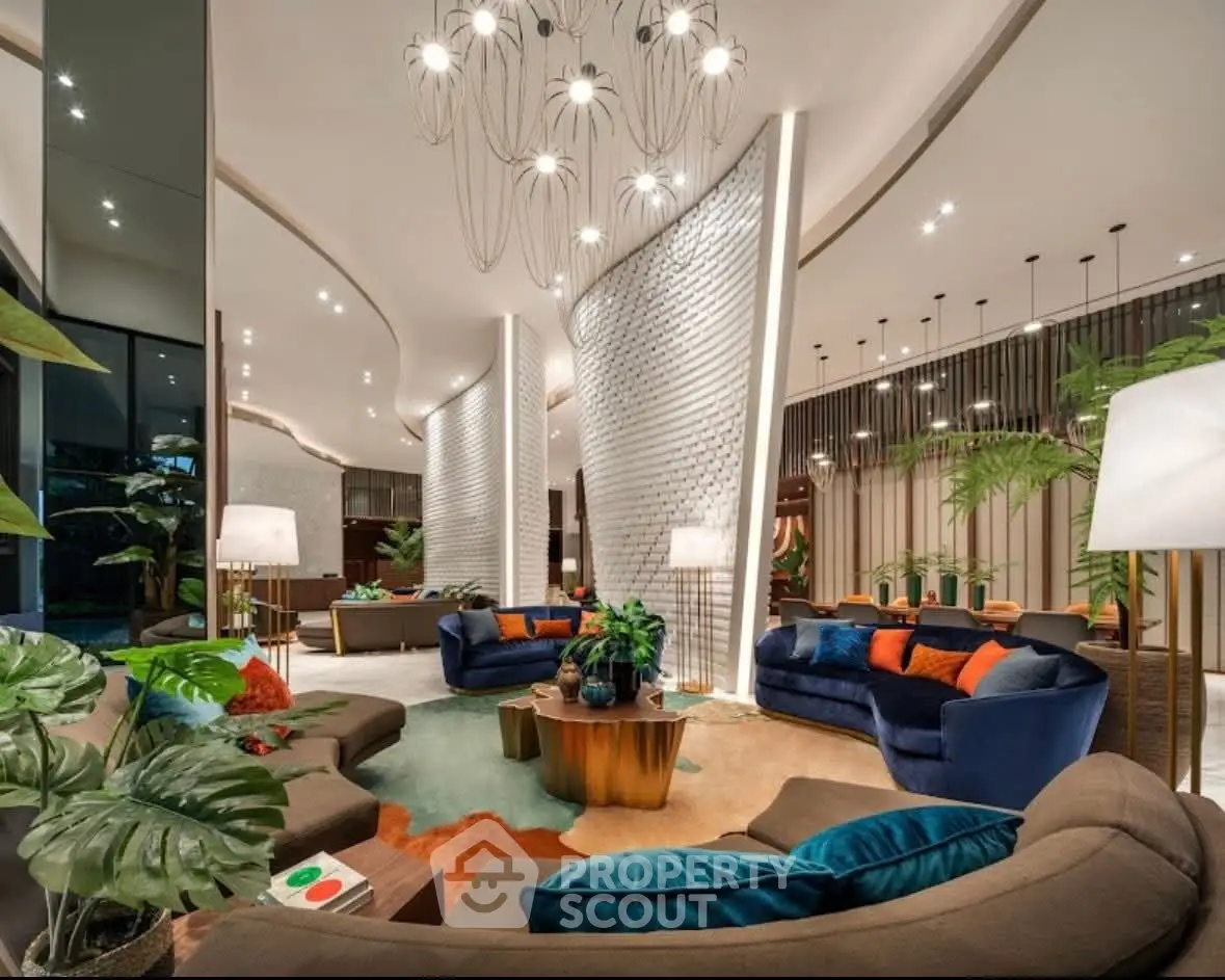 Luxurious modern living room with elegant lighting and plush seating