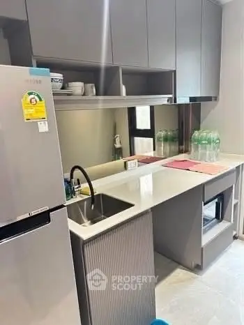 Modern kitchen with sleek cabinetry and built-in appliances, perfect for urban living.