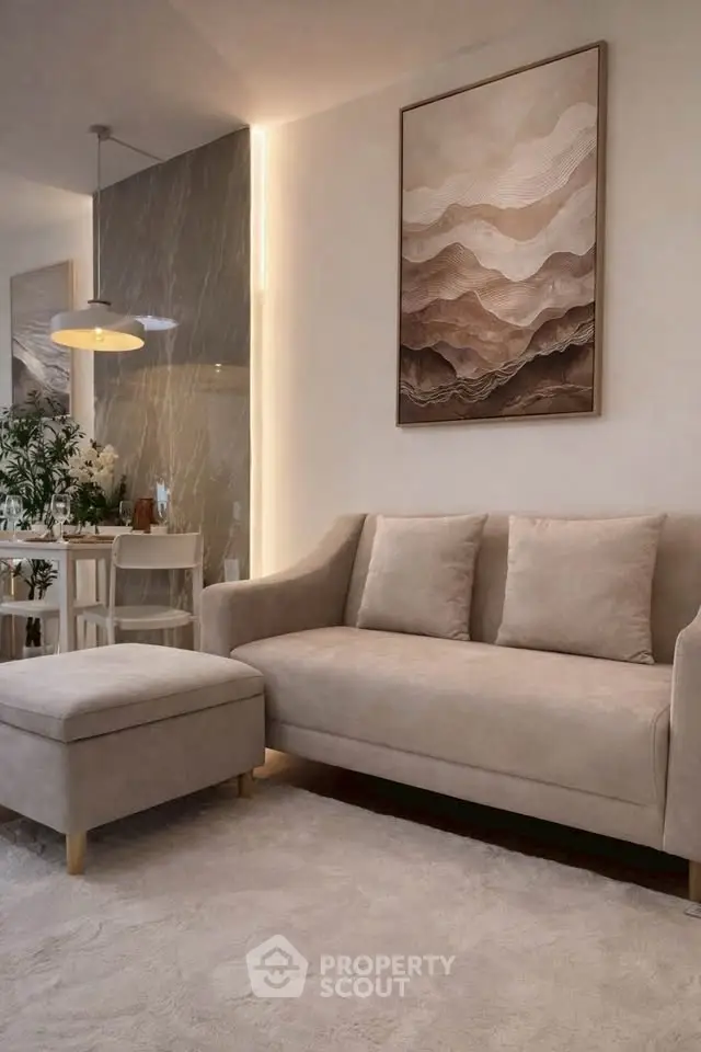 Elegant living room with modern decor and cozy seating area