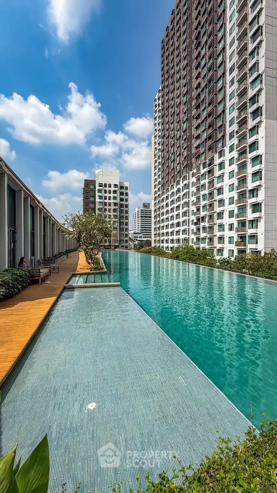 Luxurious high-rise apartment with stunning pool and city views, perfect for urban living.