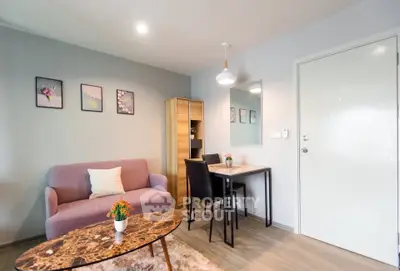 Modern living room with stylish decor and cozy seating area