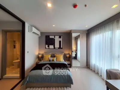 Luxurious modern bedroom with large windows and stylish decor