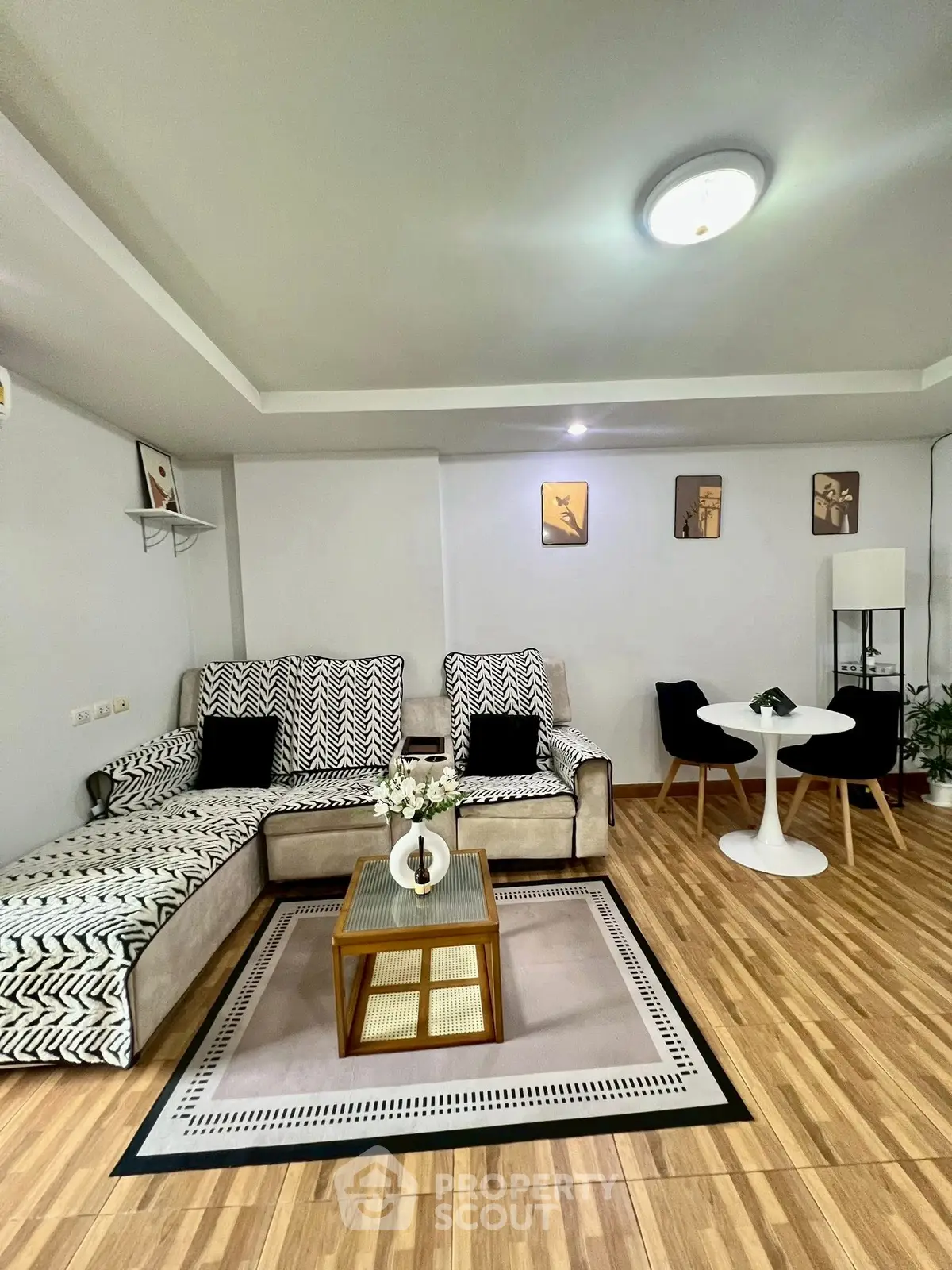 Stylish modern living room with chic decor and cozy seating area