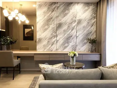 Elegant living room with modern decor and stylish lighting