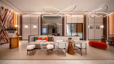 Luxurious modern living room with stylish lighting and elegant decor