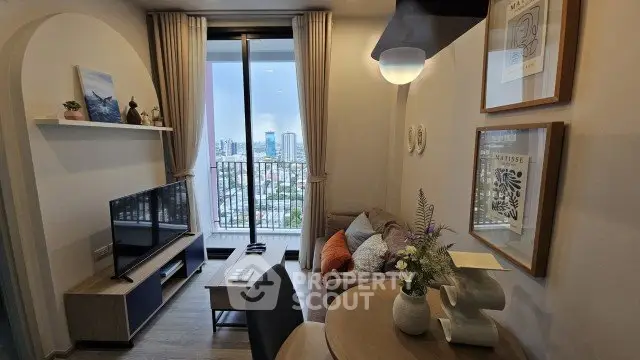Chic living room with balcony view in modern apartment