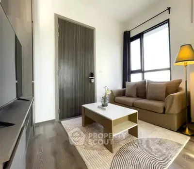 Modern living room with cozy sofa and stylish decor