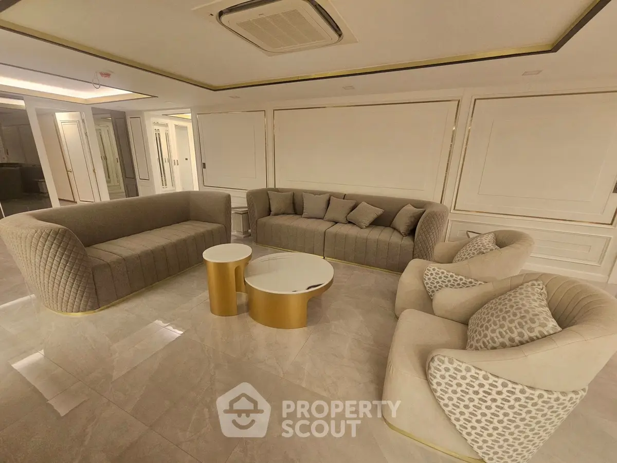 Luxurious modern living room with elegant sofas and stylish coffee tables