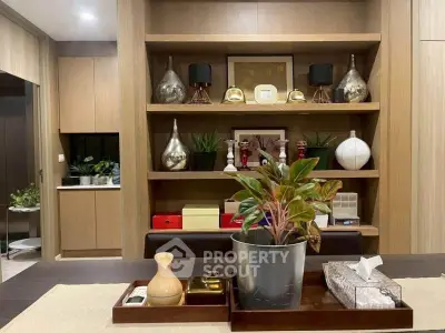 Stylish modern living room with elegant shelving and decor accents