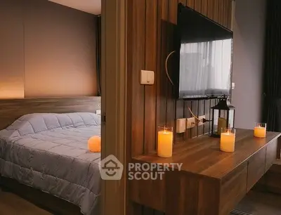 Cozy bedroom with modern decor and ambient lighting