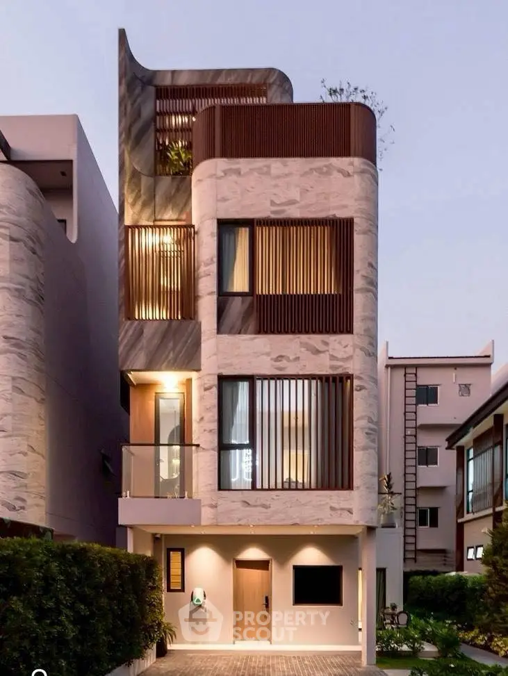 Modern architectural masterpiece with sleek design and elegant facade in urban setting.