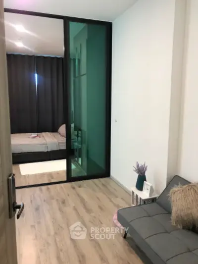 Modern apartment interior with cozy bedroom and stylish living area